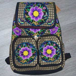 Purple Floral Embroidered Backpack